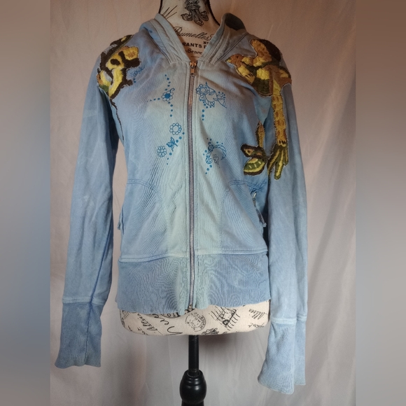 Free People Jackets & Blazers - 💎 RARE Free People Bird Patch Hoodie Distressed Blue NWOT